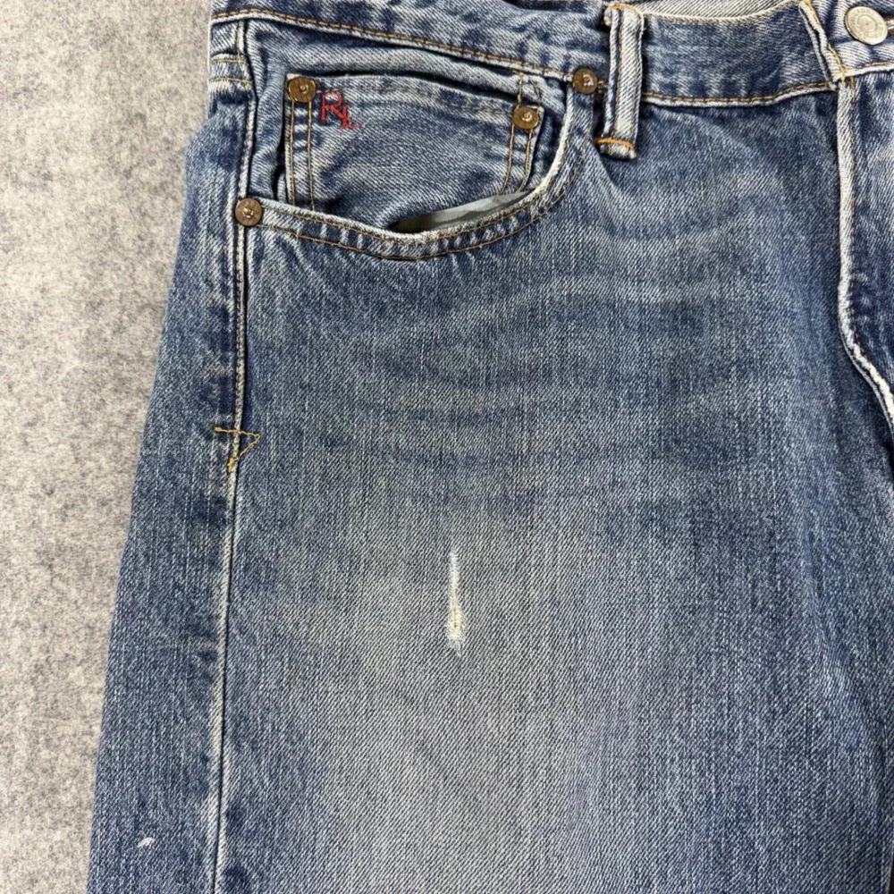 Polo Ralph Lauren Mens Straight Leg Jeans Med Wash Blue 34x30 Distressed Denim